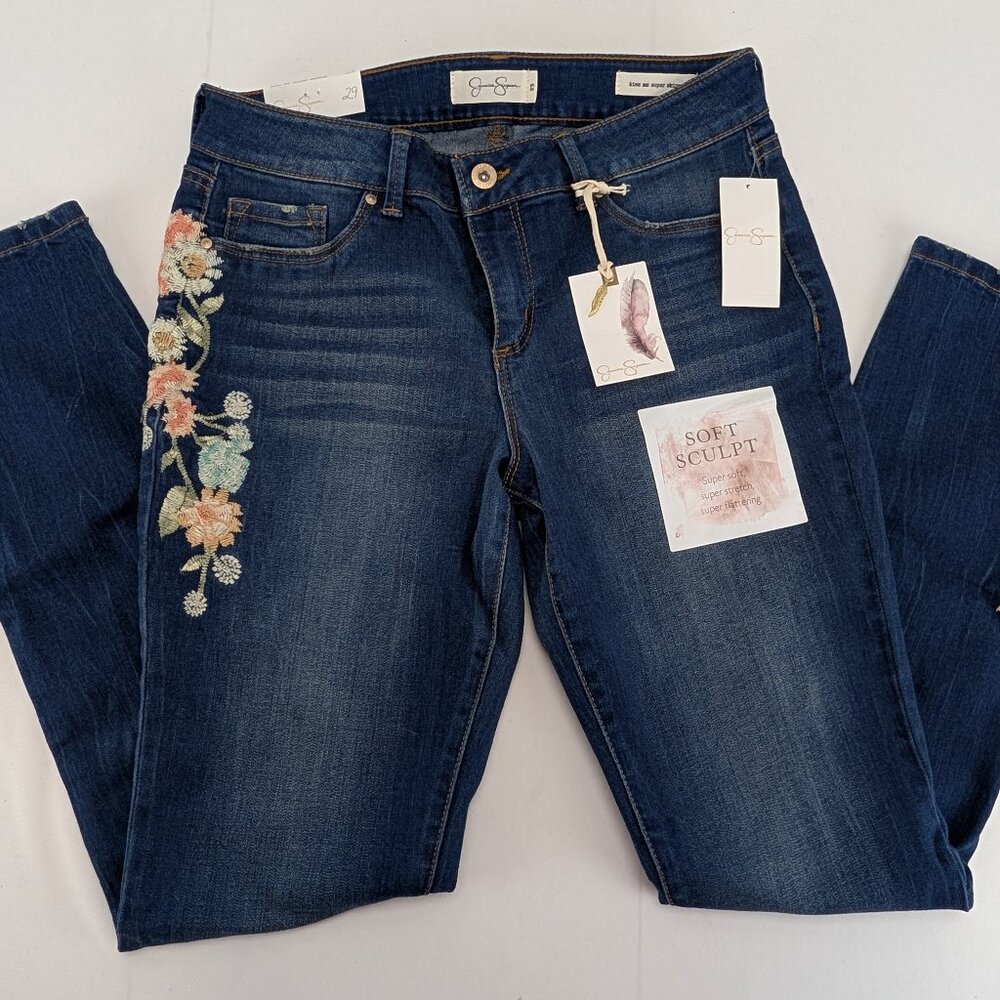 Jessica Simpson Kiss Me Super Skinny Jeans 29 Junior Women Flower Embroidery New